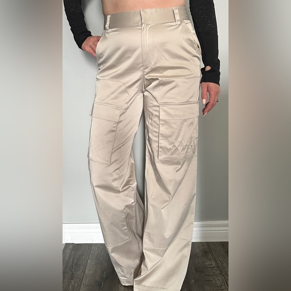 ZARA Satin Cargo Pants size Medium - New without Tags - Picture 2 of 8
